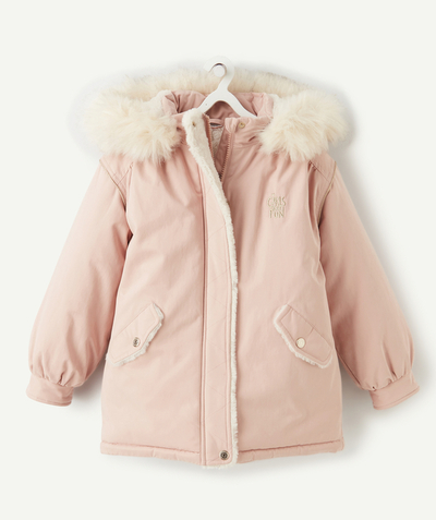 Outlet radius - GIRLS' PALE PINK HOODED PARKA WITH IMITATION FUR