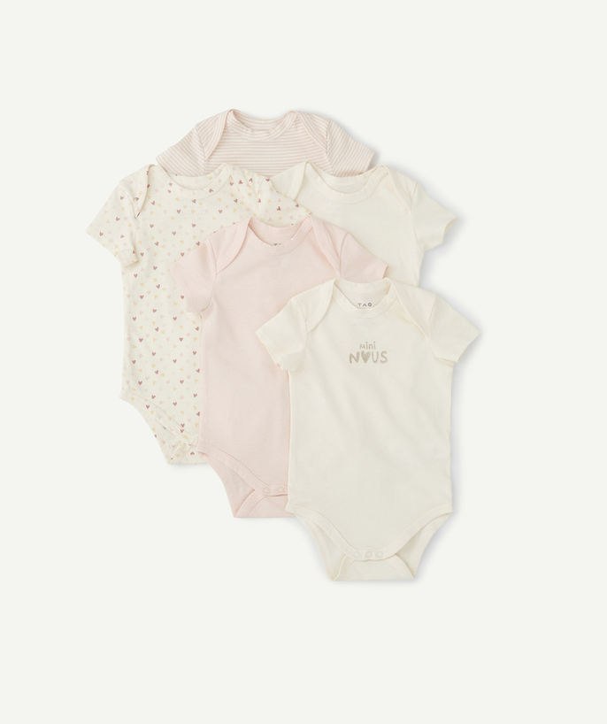 Essentials : 50% off 2nd item* family - PACK OF FIVE PLAIN AND PRINTED ORGANIC COTTON BODYSUITS FOR GIRLS