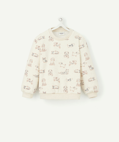 Nice and warm radius - BABY BOYS' BEIGE SWEATSHIRT IN RECYCLED FIBRES WITH PRINTED DOGS
