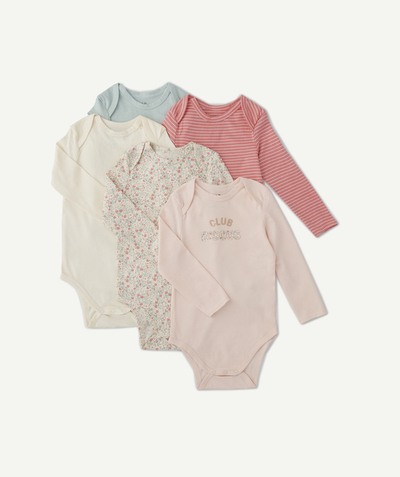 Original Days radius - PACK OF FIVE BODYSUITS IN GREEN AND PINK ORGANIC COTTON