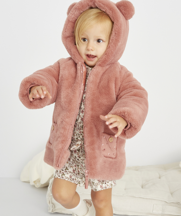 Nice and warm Tao Categories - BABY GIRLS' PASTEL PINK FAUX FUR COAT