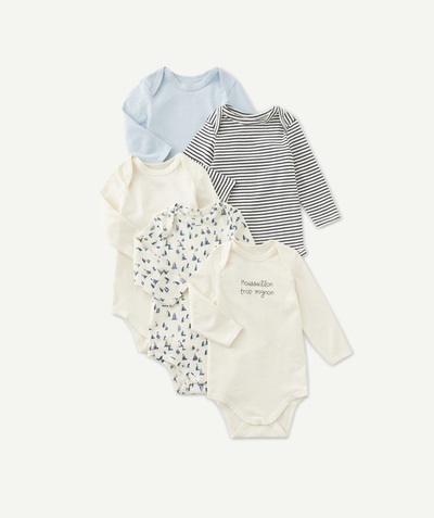 Bodysuit family - PACK OF FIVE BABIES' ORGANIC COTTON BODYSUIT WITH A MARINE THEME