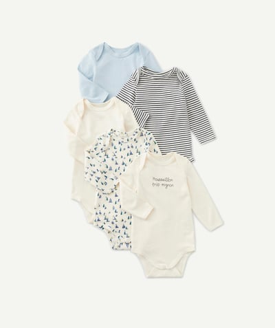 ESSENTIALS Tao Categories - PACK OF FIVE BABIES' ORGANIC COTTON BODYSUIT WITH A MARINE THEME