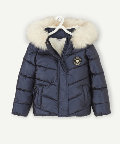Private sales radius - GIRLS' BLUE SHINY EFFECT PADDED JACKET IN RECYCLED FIBRES