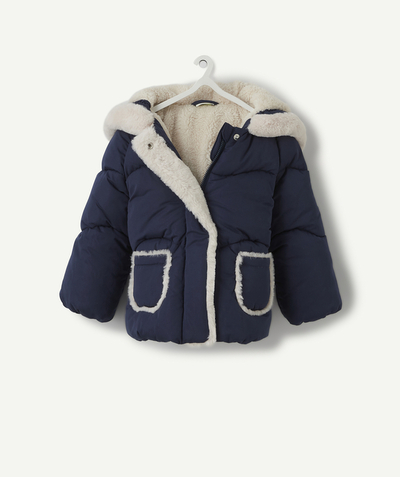 Coat - Padded jacket - Jacket radius - BABY GIRLS' NAVY BLUE PADDED JACKET WITH RECYCLED PADDING