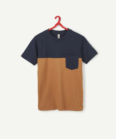 T-shirt Sous Rayon - T-SHIRT BLEU MARINE ET CAMEL COLORBLOCK GARÇON EN COTON RECYCLÉ