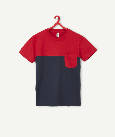Teen boys' clothing radius - BOYS' NAVY BLUE AND RED COLOURBLOCK T-SHIRT IN RECYCLED COTTON
