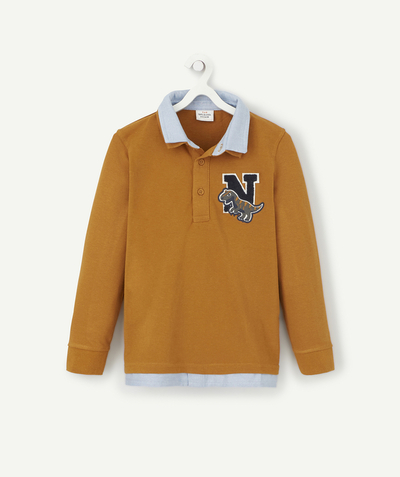 Back to school collection radius - BOYS' OCHRE LINED EFFECT POLO SHIRT WITH A DINOSAUR