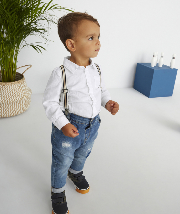 Back to school collection radius - BABY BOYS' DENIM HAREM PANTS WITH WORN EFFECTS AND REMOVABLE STRAPS