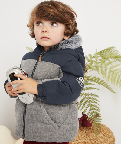 Baby-boy radius - BABY BOYS' PADDED JACKET WITH A HOOD, MADE WITH RECYCLED PADDING