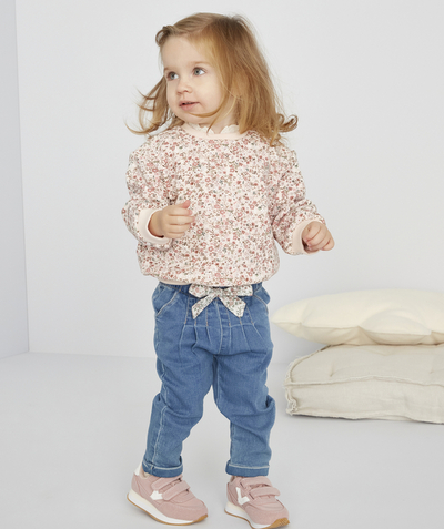 Jeans radius - BABY GIRLS' FLORAL DENIM HAREM PANTS WITH A BOW