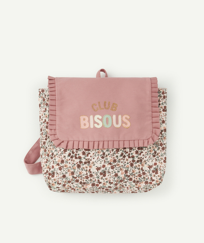 Bag Tao Categories - BABY GIRLS' OLD ROSE BACKPACK WITH A FLORAL PRINT AND MESSAGE