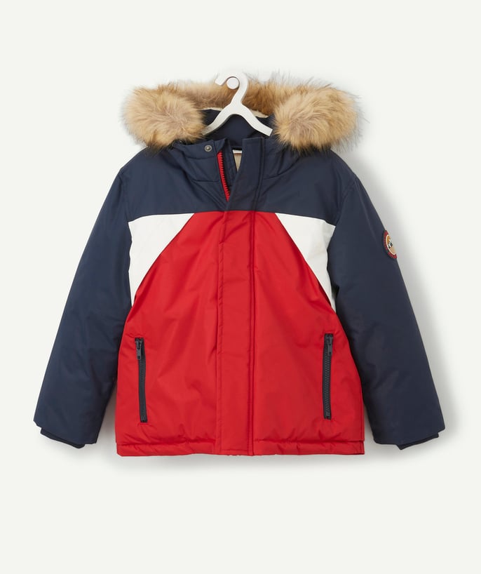 Coat - Padded jacket - Jacket radius - BLOUSON MARINE ROUGE ET BLANC EN REMBOURRAGE RECYCLÉ GARÇON