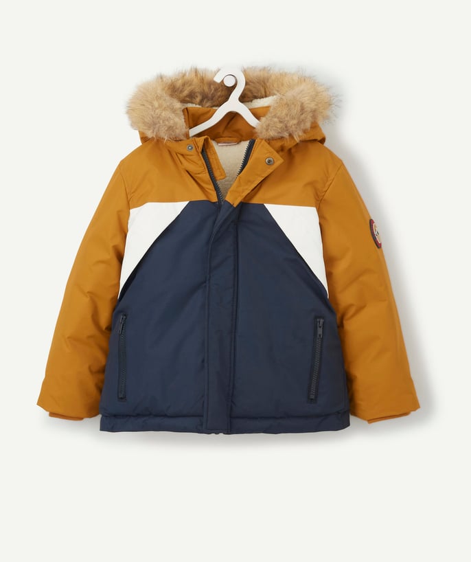 Coat - Padded jacket - Jacket radius - BLOUSON TRICOLORE GARÇON EN REMBOURRAGE RECYCLÉ AVEC CAPUCHE