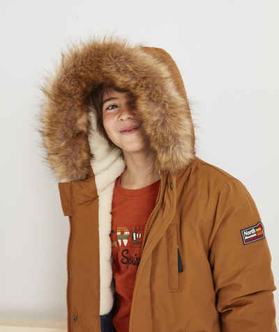 Nice and warm Tao Categories - BOYS' BROWN WATER-REPELLENT PARKA WITH RECYCLED PADDING