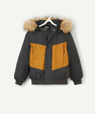 Coat - Padded jacket - Jacket Tao Categories - BOYS' CAMEL AND NAVY HOODED PARKA WITH REMOVABLE FUR