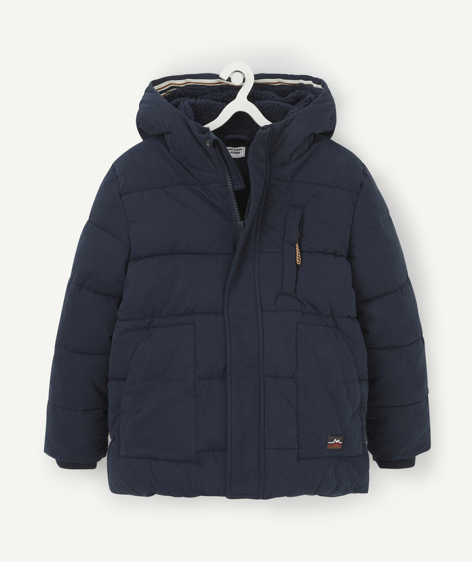 Coat - Padded jacket - Jacket radius - DOUDOUNE MARINE AVEC CAPUCHE GARÇON EN REMBOURRAGE RECYCLÉ