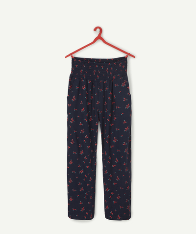 Original days Sub radius in - LOOSELY CUT NAVY BLUE AND FLORAL TROUSERS IN ECO-FRIENDLY VISCOSE