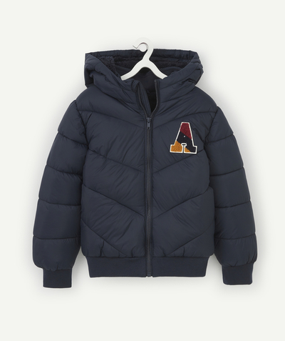 ECODESIGN radius - BOYS' NAVY HOODED PADDED JACKET WITH A BOUCLE PATCH