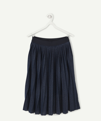 Back to school collection radius - GIRLS' LONG PLEATED SKIRT IN NAVY BLUE WITH SEQUINS