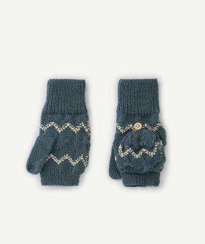 Girl radius - GIRLS' BLUE AND SILVER COLOUR KNITTED MITTENS IN RECYCLED FIBRES