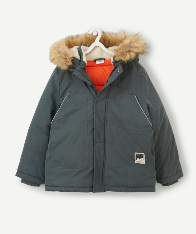 Coat - Padded jacket - Jacket radius - PARKA KAKI À CAPUCHE GARÇON EN REMBOURRAGE RECYCLÉ