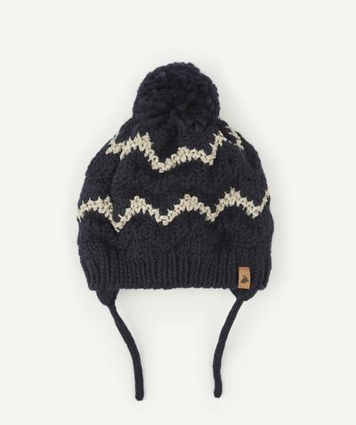 Baby-girl radius - BABY GIRLS' NAVY KNITTED HAT IN RECYCLED FIBRES WITH GOLDEN THREADS
