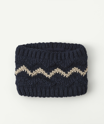 KNITWEAR ACCESSORIES Tao Categories - BABY GIRLS' NAVY BLUE AND SHINY SNOOD IN RECYCLED FIBRES