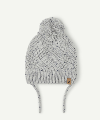 Nice and warm radius - BABY BOYS' PALE GREY CABLE KNIT HAT WITH A POMPOM