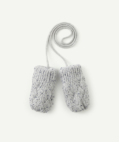 Baby-boy radius - BABY BOYS' GREY SPECKLED MITTENS IN RECYCLED FIBRES WITH A CORD