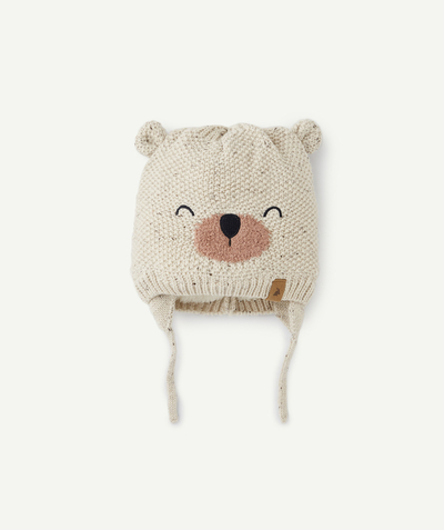 Baby-boy radius - BABY BOYS' BEIGE BEAR BEANIE WITH EARS IN RECYCLED FIBRES