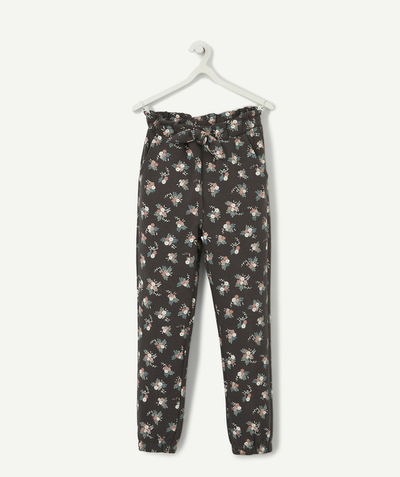 Outlet radius - GIRLS' DARK GREY JOGGING PANTS WITH A FLORAL PRINT
