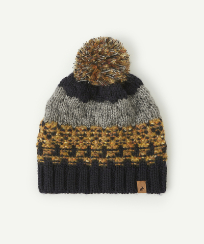 Nice and warm radius - MULTICOLOURED KNITTED HAT IN RECYCLED FIBRES WITH A POMPOM