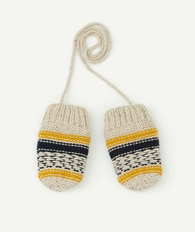 KNITWEAR ACCESSORIES Tao Categories - BABY BOYS' MITTENS IN RECYCLED FIBRES WITH A CORD