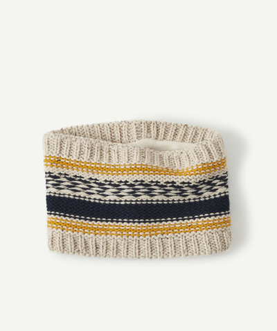 KNITWEAR ACCESSORIES Tao Categories - BABY BOYS' CREAM SNOOD IN A COLOURED KNIT IN RECYCLED FIBRES