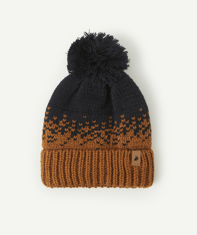 Nice and warm radius - BOYS' BROWN AND NAVY BLUE HAT IN RECYCLED FIBRES