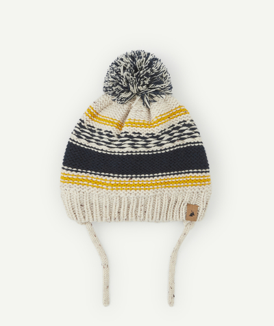 Nice and warm Tao Categories - BABY BOYS' HAT IN RECYCLED FIBRES WITH COLOURED BANDS