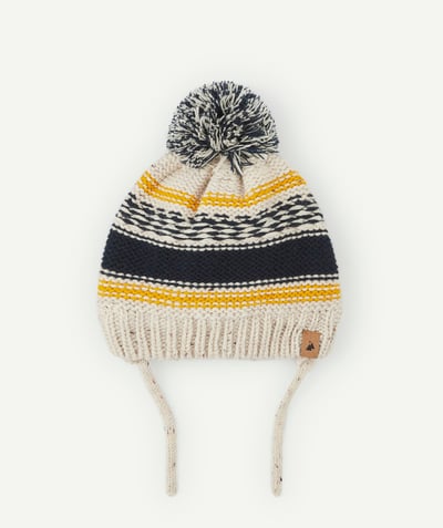 KNITWEAR ACCESSORIES Tao Categories - BABY BOYS' HAT IN RECYCLED FIBRES WITH COLOURED BANDS