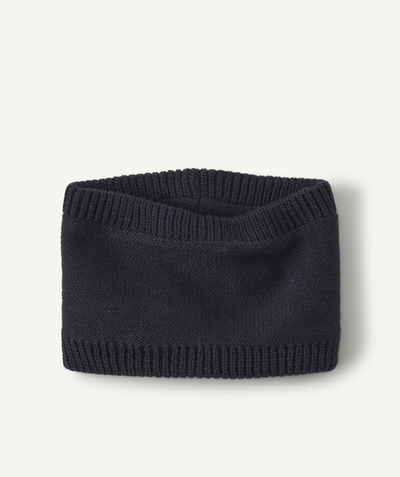 KNITWEAR ACCESSORIES Tao Categories - BABY BOYS' NAVY KNITTED SNOOD IN RECYCLED FIBRES