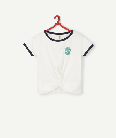 Tee-shirt radius - GIRLS' WHITE T-SHIRT IN ORGANIC COTTON WITH A BOW