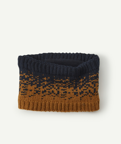 Nice and warm radius - BOYS' NAVY BLUE AND CAMEL SNOOD IN RECYCLED FIBRES