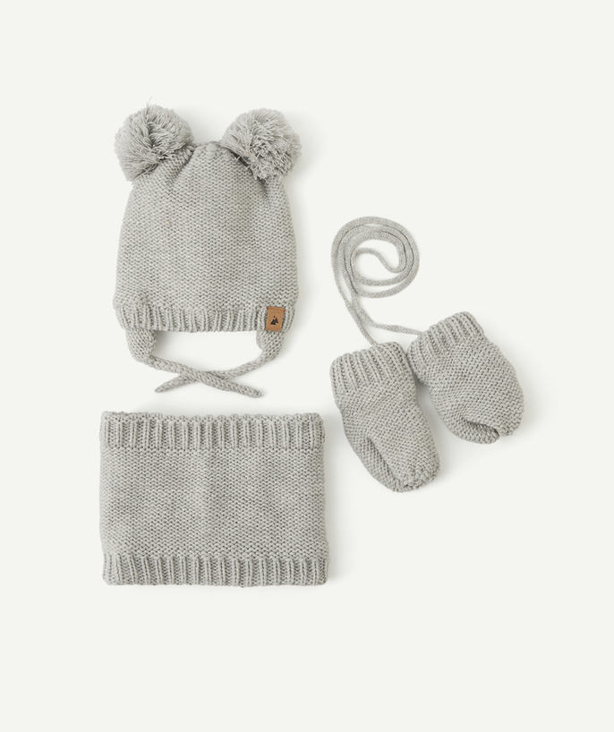Christmas store radius - KNITTED HAT, SNOOD AND MITTENS SET IN RECYCLED FIBRES