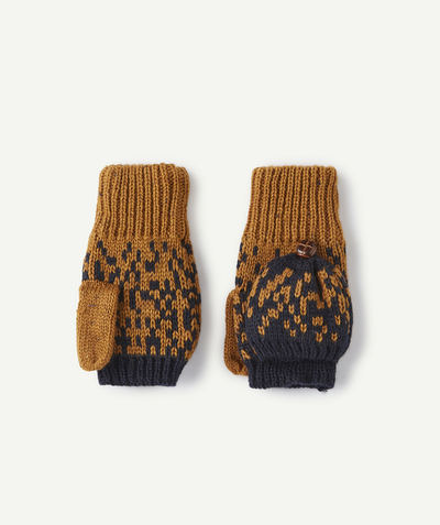 Boy radius - BOYS' BROWN AND NAVY KNITTED MITTENS IN RECYCLED FIBRES