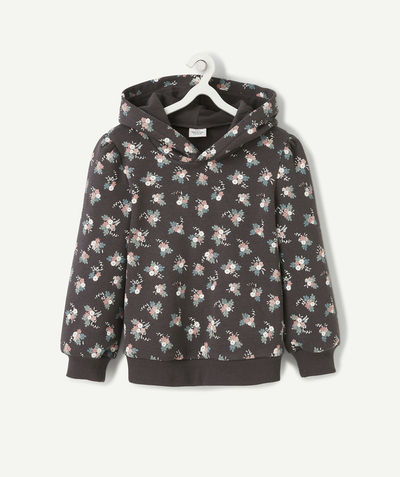 Back to school collection radius - GIRLS' DARK GREY HOODIE WITH A FLORAL PRINT