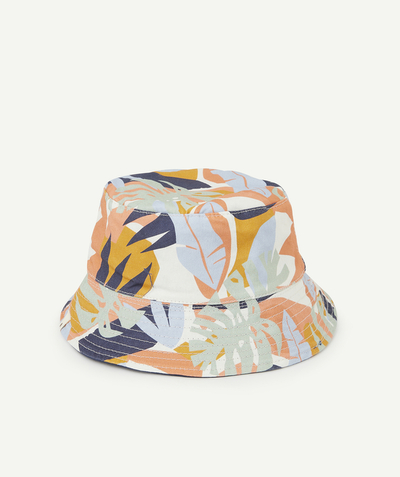 Baby-boy radius - BABY BOYS' BLUE AND PRINTED REVERSIBLE BUCKET HAT IN COTTON
