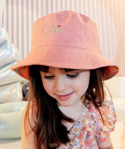 Gift ideas under 20€ Tao Categories - GIRLS' REVERSIBLE PINK AND PRINTED COTTON BUCKET HAT