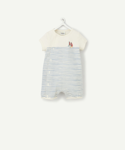 New In radius - ORGANIC COTTON SLEEPSUIT WITH STRIPES AND SHORT SLEEVES