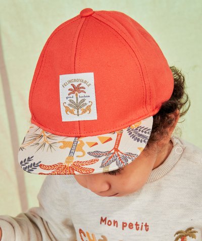 Baby-boy radius - BABY BOYS' CAP IN RUST-COLOURED COTTON WITH A JUNGLE THEME