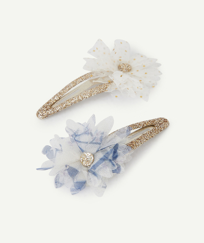 Baby-girl radius - SET OF TWO SEQUINNED HAIR CLIPS FOR BABY GIRLS WITH TULLE FLOWERS