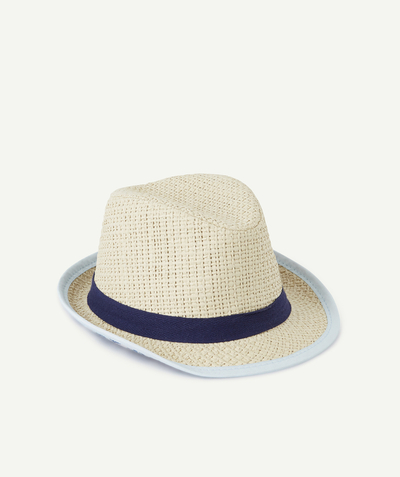 Special Occasion Collection radius - BABY BOYS' STRAW HAT WITH A BLUE BAND AND TRIM